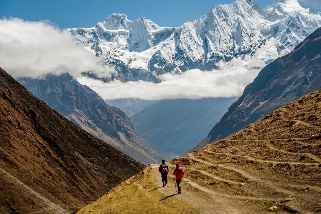 Trekker on Manaslu circuit trek in Nepal