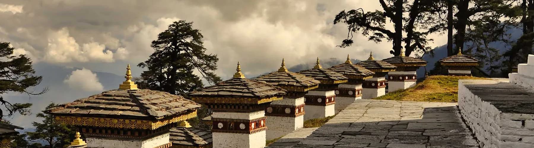 Chortens at Dochu La pass on the road between Thimphu and Punakha, Bhutan
