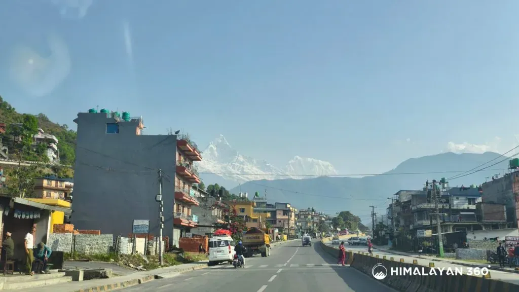 Road on Pokhara with Mt. Annapurna View