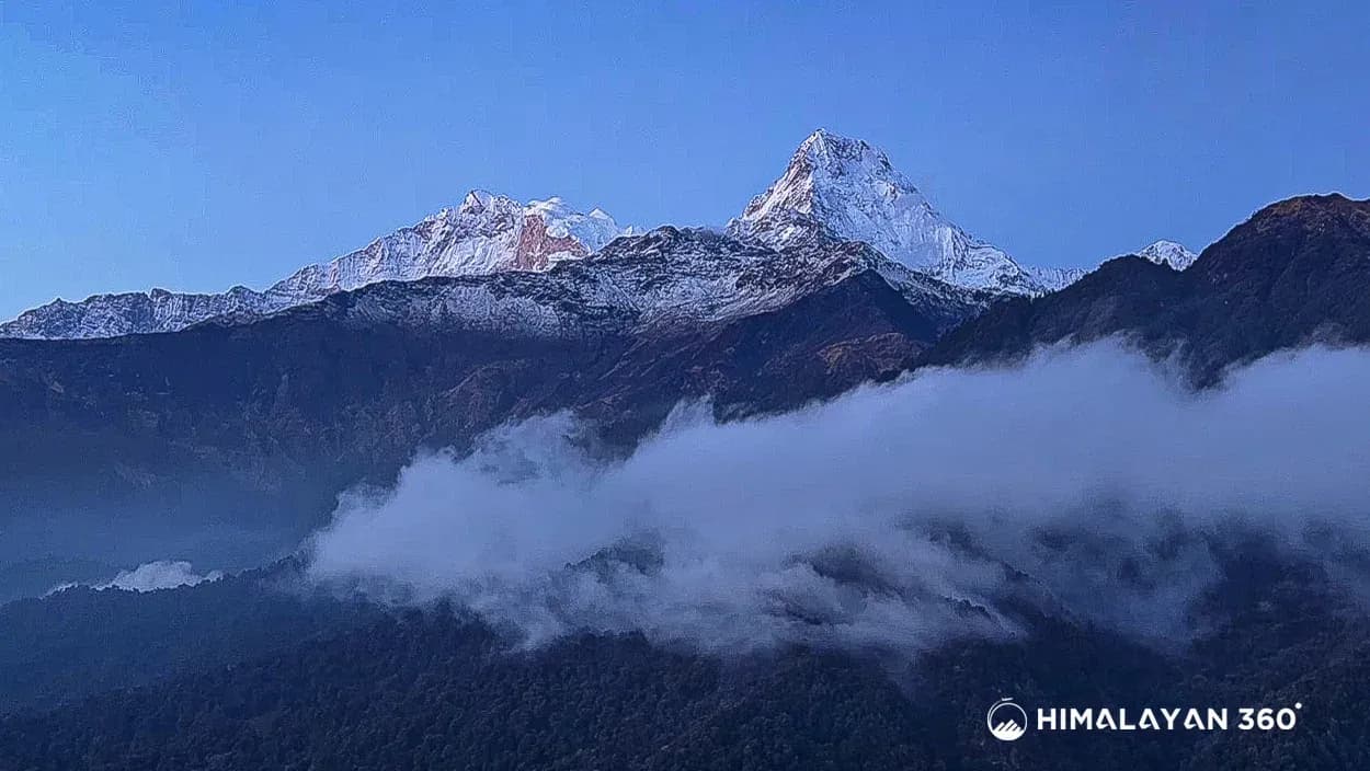 Beautiful morning view of Annapurna from Poon hill view point before sunrise.