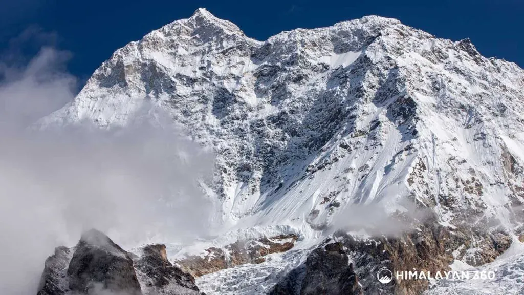 Close‑up snowy south face of Mount Makalu