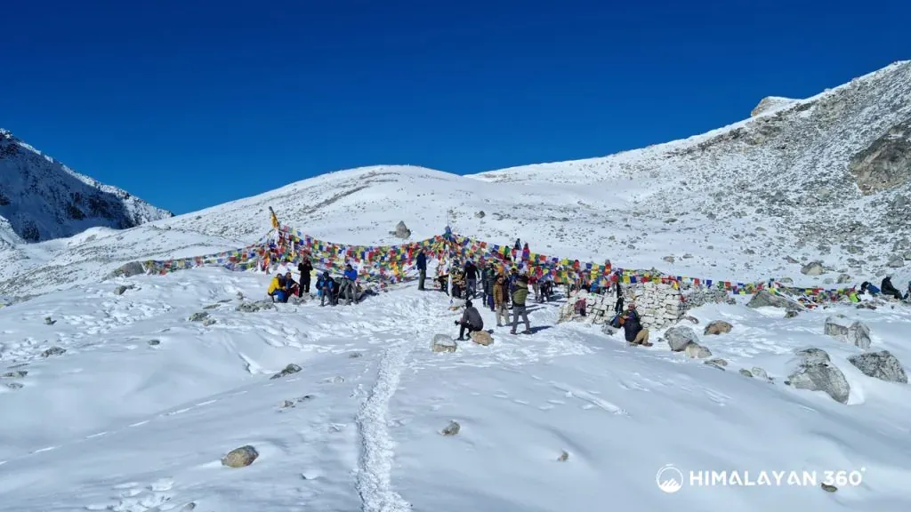 Group from Himalayan 360 just reach the larkya pass. From Larkya pass we can we 360 degree panorama of Himalayan Range.